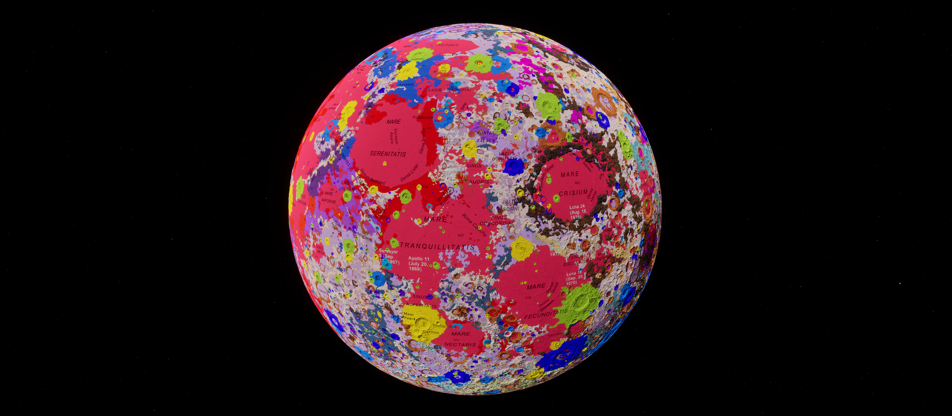 Close view of the Moon with the mineral map applied